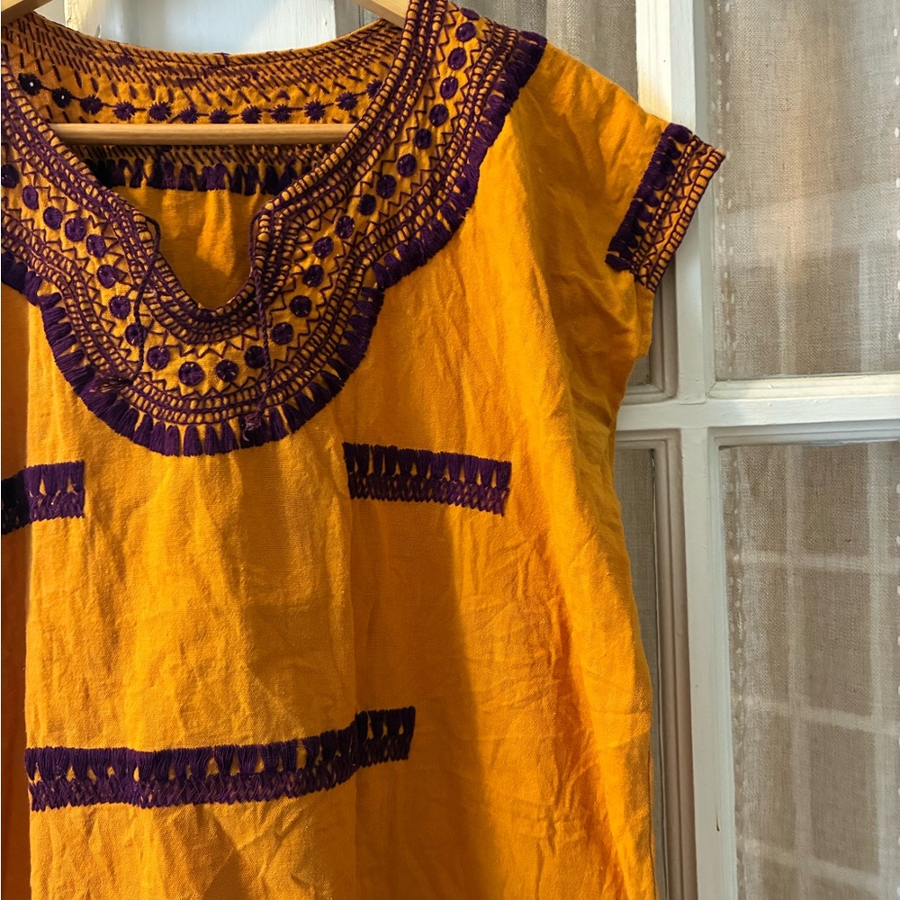 Handmade Yellow Top with Purple Embroidery